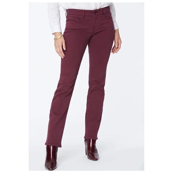 NYDJ Marilyn Straight Jeans Maroon Zip Fly Button Closure 5 Pocket Stretch 6 - Picture 2 of 16